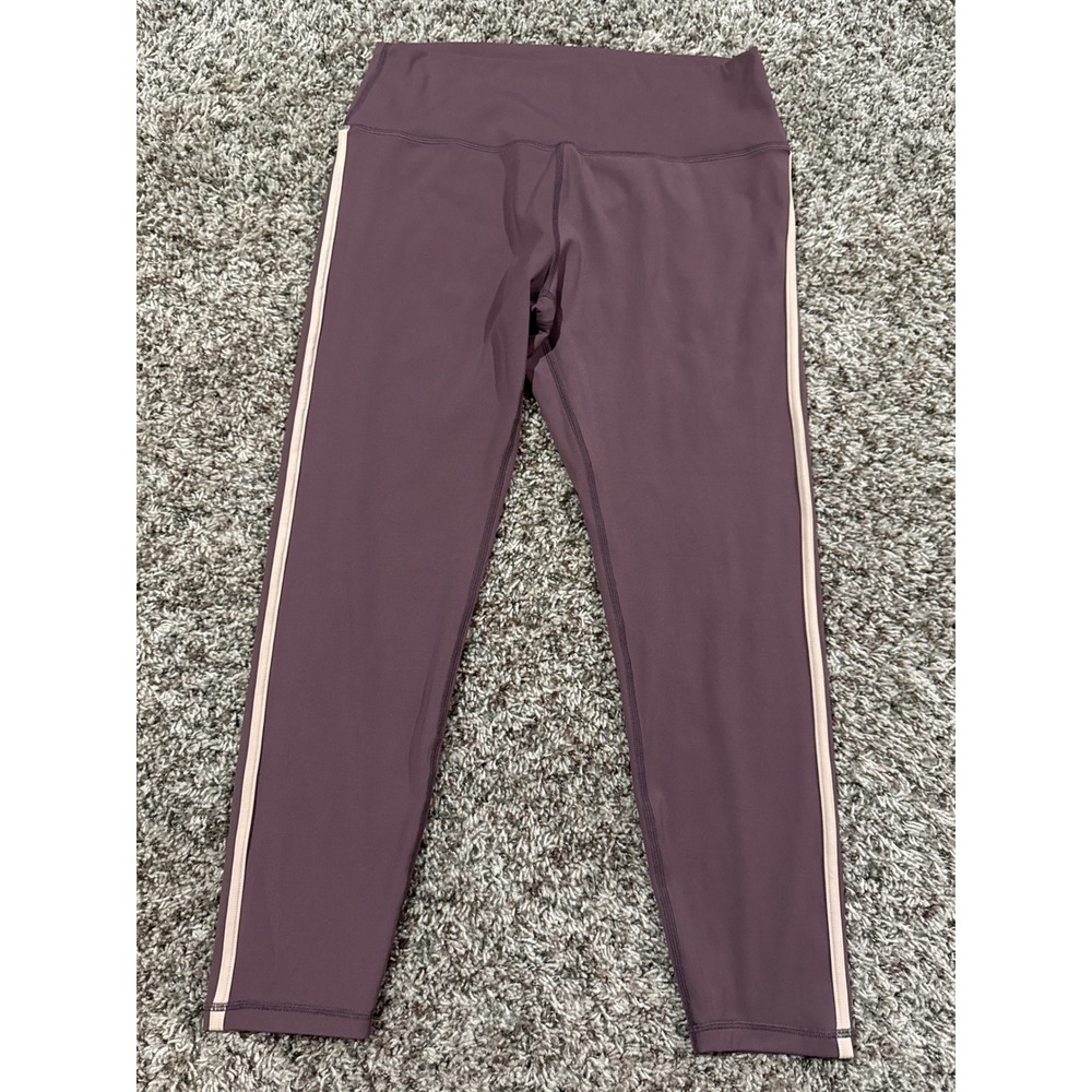 Zyia Active Plum Purple Stripe Athleisure Leggings Women 16-18 Yoga Cycle Gym